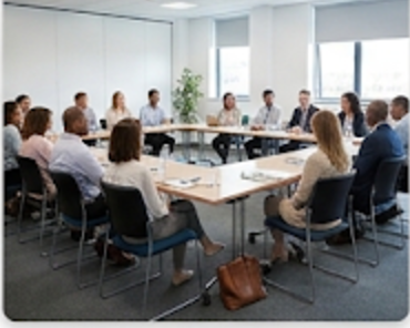 A full meeting room of colleagues, everyone present