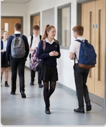 Pupils in a school corridor between lessons