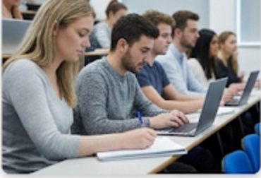 Students working on laptops in a university study space